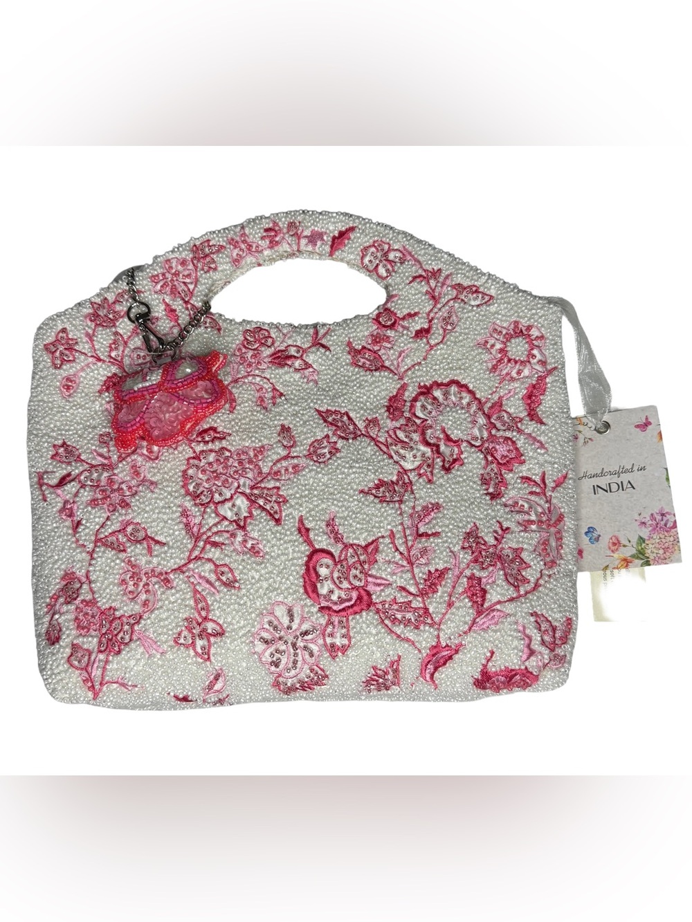 Toile Treasure Beaded Pink & White Handcrafted Purse